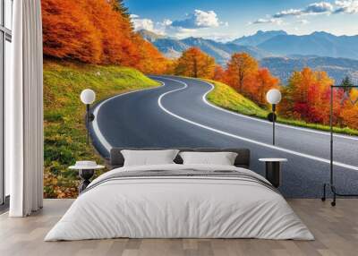 Scenic Winding Road Through Autumn Forest Landscape Wall mural