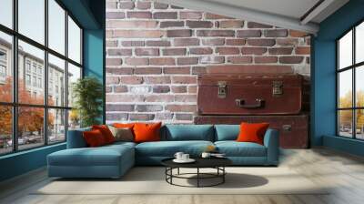 Vintage Suitcases Against Brick Wall Background Wall mural