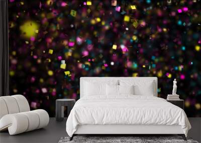 Thousands of confetti fired on air during a festival at night. Image ideal for backgrounds and overlays. Wall mural