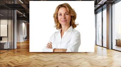 Portrait of executive woman with short hair wear white suit looking at camera isolated on transparent background. Wall mural