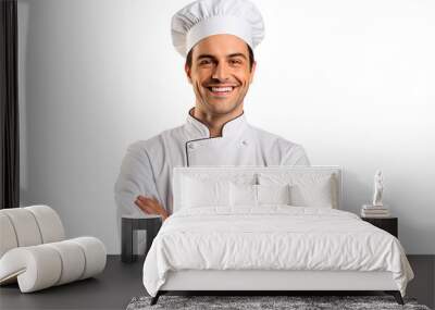 Portrait of male chef with uniform and cap posting with happy smile isolated on transparent background. Wall mural