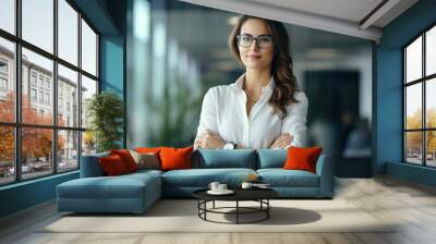 Portrait of  smart successful businesswoman positing in office with confident, working with happiness with Generative Ai. Wall mural