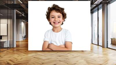 Studio portrait of a cute happy little boy with a beautiful smile isolated on transparent png background. Wall mural