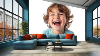 Studio portrait of a cute happy little boy with a beautiful smile isolated on transparent png background.	 Wall mural