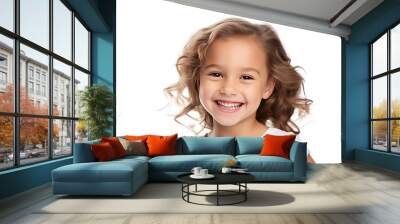 Studio portrait of a cute happy little girl with a beautiful smile isolated on transparent png background. Wall mural