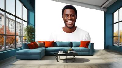 Studio portrait of Handsome African-American man with clean healthy skin and happy smile isolated on transparent png background. Wall mural