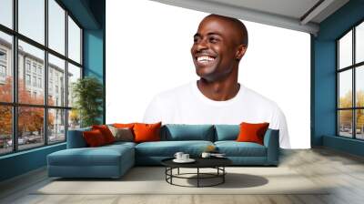 Studio portrait of Handsome African-American man with clean healthy skin and happy smile isolated on transparent png background. Wall mural