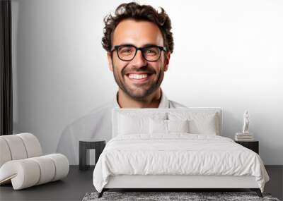 Studio portrait of handsome young Caucasian Americana man wear glasses and casual shirt with a beautiful smiling isolated on transparent png background. Wall mural