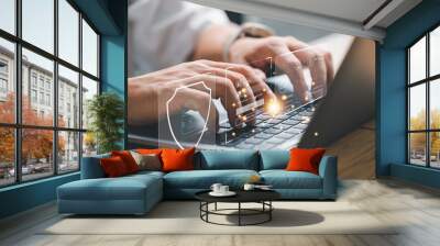 user login to computer by username and password, cyber security concept, information security and encryption, secure access to user's personal information, secure Internet access, cybersecurity. Wall mural