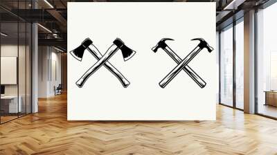 Crossed axes logo. Crossed hammers logo. Textured vintage tools vector illustration  Wall mural