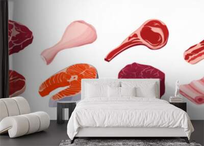 Meat icon set. Raw meat vector illustrations. Wall mural