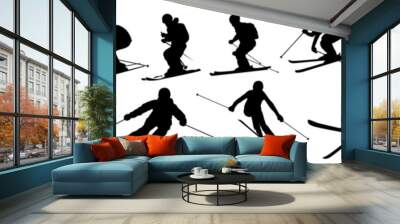 Skiing vector set. Skier silhouette. Wall mural