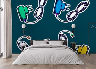 Phone Charger Doodle Sticker Illustration with Retro Style Wall mural