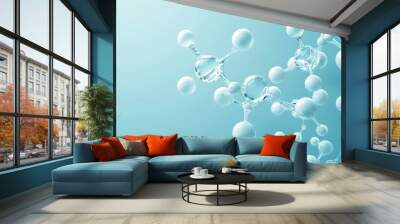 Abstract molecular structure models on blue background with copy space. Mock-up template in . Wall mural