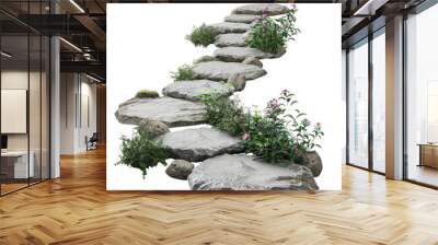 Botanical garden with stone path on transparent background. Wall mural