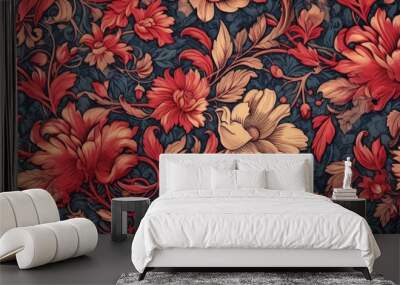 Ideal for fabric and decor, featuring vintage tapestry motifs and floral damask pattern. Wall mural