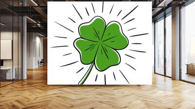 Lucky four leaf clover doodle Wall mural