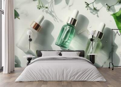 Serum products or natural ingredients for skincare, a white liquid or raw material. Wall mural