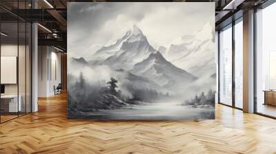 The observer's gaze was immediately drawn to the stunning sight of a beautiful, abstract monochrome mountain landscape, with its decorative and artistic look showcasing the elegance of the black and Wall mural