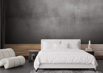 Wood-textured table top on a background of a gray concrete wall. Wall mural