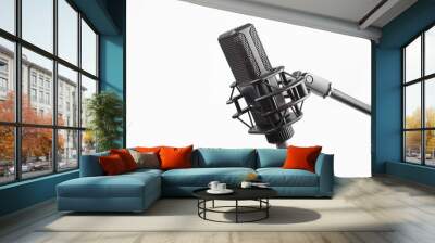 Professional studio microphone on stand, isolated on white Wall mural