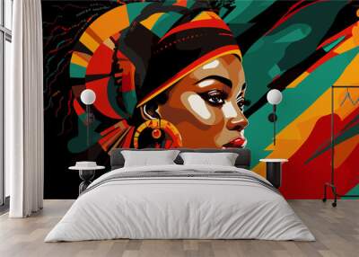 Abstract black women with black history month red, green and yellow colors background Wall mural