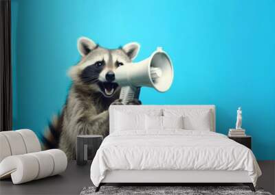 Funny raccoon with a megaphone by Generative AI Wall mural