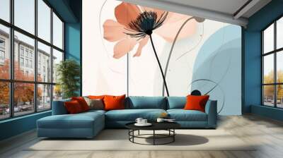 Poster with abstract flowers and circles on white background for home decor by Generative AI Wall mural