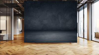 Dark black and blue grungy wall background for display or montage of product Wall mural