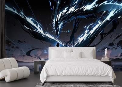 Epic battle between girl and electric dragon. Anime fantasy illustration art Wall mural