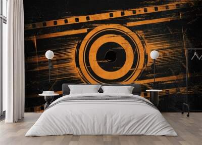 Grunge texture orange and black color film strip background image concept. Wall mural