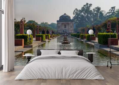 Sunder Nursery, Delhi, India-Feb, 2020 : a view of the fountains in front of the Sunderwala burj, Sunder Nursery, Delhi, India Wall mural