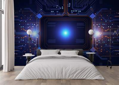 Abstract modern AI futuristic technology neon light effect network digital Connections data design background Wall mural