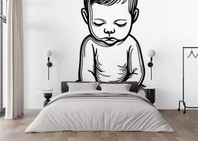 Continuous one black line art hand drawing newborn lying or sleeping doodles outline style vector illustration on white background Wall mural