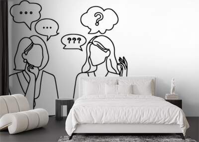 Continuous one line drawing two young people are talking with speech bubbles outline doodle vector illustration Wall mural