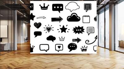 Hand drawn design elements set to decorative black line icon outline doodle vector illustration Wall mural