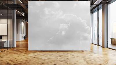 White cloud in the sky. View on a soft white fluffy cloud as background.  Cloudy sky, white clouds, black background pattern. The gray cloud trendy photo. White sky image  Wall mural