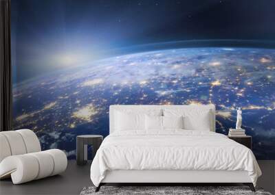 beautiful planet Earth seen from space, aerial view of night lights, original image furnished by NASA Wall mural