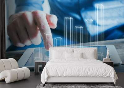 business analytics and financial technology concept, 3d chart from the screen of digital tablet computer Wall mural