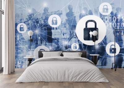 cyber security or gdpr concept, cybersecurity, personal information and private digital data protection online, virtual locks, secured internet connection Wall mural