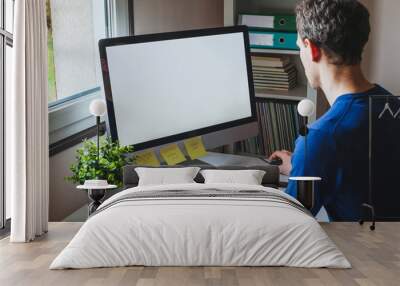 entrepreneur business man working on computer with empty blank screen in the office, businessman reading report online on internet website Wall mural