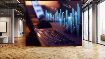 growth in business and finance, growing graphs and charts with statistics and digits Wall mural