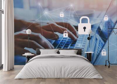 internet security and data protection concept, blockchain and cybersecurity Wall mural