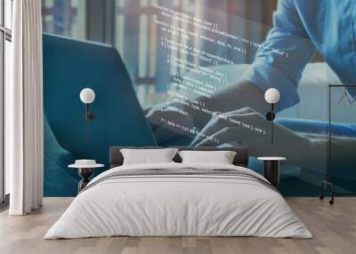 programmer writing programming code script on virtual screen Wall mural