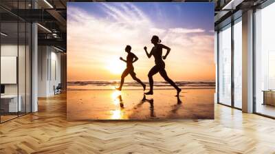 runners on the beach, sport and healthy lifestyle Wall mural