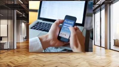 search flights on mobile application online, booking of plane tickets Wall mural