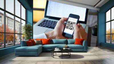 smart phone with qr code on the screen Wall mural