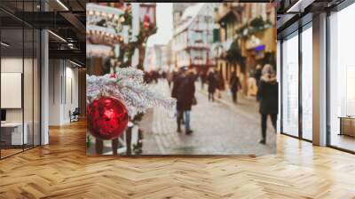 streets decorated for christmas in european city in December Wall mural