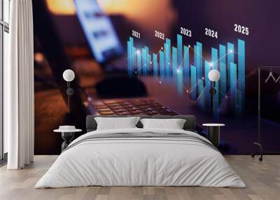 yearly financial report, chart with years data statistics, company progress and growth by year, 2025 Wall mural