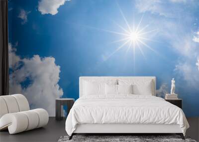 cloud and blue sky with sun background Wall mural